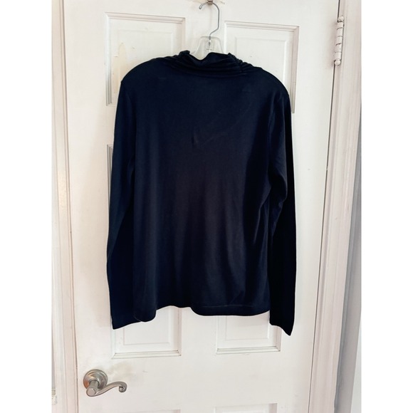 Lands End Women's Size Medium Black Long Sleeve Cross Neck Tee Lightweight - Picture 3 of 8